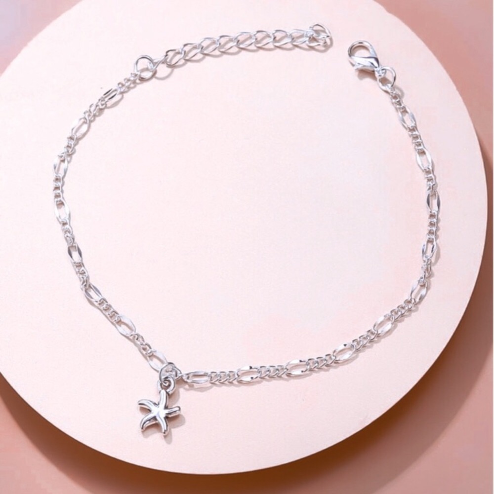 💜10/$25💜NEW Starfish Charm Silver Figaro Chain Bohemian Anklet - Picture 8 of 9